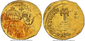 Heraclius (AD 610-641) and Heraclius Constantine. AV solidus (20mm, 4.45 gm, 6h). NGC MS 3/5 - 2/5, graffito. Constantinople, uncertain officina, ca. ...