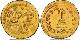 Heraclius (AD 610-641) and Heraclius Constantine. AV solidus (19mm, 4.50 gm, 6h). NGC Choice AU 5/5 - 3/5. Constantinople, 10th officina, ca. AD 616-6...