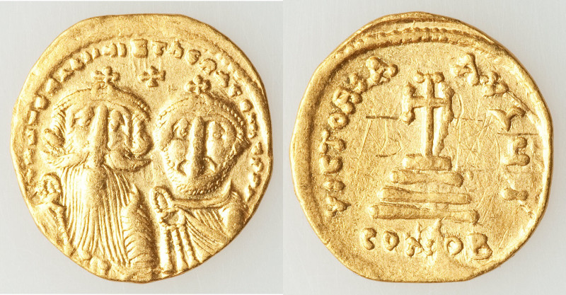 Heraclius (AD 610-641), with Heraclius Constantine. AV solidus (20mm, 4.34 gm, 6...