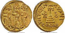 Heraclius (AD 632-641), with Heraclius Constantine and Heraclonas as Caesar. AV solidus (18mm, 4.40 gm, 6h). NGC MS 5/5 - 4/5. Constantinople, 10th of...