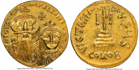 Constans II Pogonatus (AD 641-668), and Constantine IV. AV solidus (19mm, 4.44 gm, 6h). NGC MS 5/5 - 4/5, brushed. Constantinople, 6th officina. ca. A...
