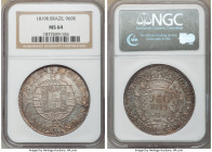 João VI 960 Reis 1819-R MS64 NGC, Rio de Janeiro mint, KM326.1. Overstruck on a Chilean Volcano Peso. CHILE visible under the SUBQ on legend but that ...