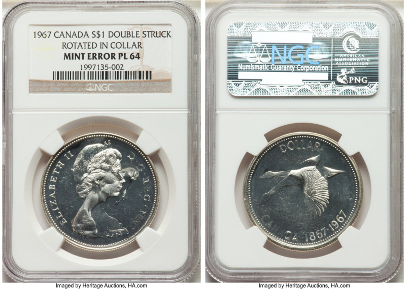 Elizabeth II Mint Error - Double Struck Rotated in Collar Prooflike Dollar 1967 ...