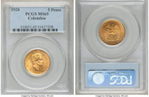 Republic gold 5 Pesos 1928 MS65 PCGS, Medellin (MFDFLLIN) mint, KM204. AGW 0.2355 oz. 

HID09801242017

© 2020 Heritage Auctions | All Rights Rese...