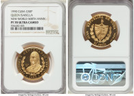 Republic gold Proof "Queen Isabella" 50 Pesos 1990 PR70 Ultra Cameo NGC, Havana mint, KM300. Mintage: 250. 500th Anniversary - Discovery of America. A...