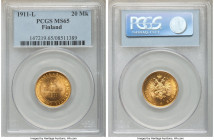 Russian Duchy. Nicholas II gold 20 Markkaa 1911-L MS65 PCGS, Helsinki mint, KM9.2. Cartwheel luster. 

HID09801242017

© 2020 Heritage Auctions | ...