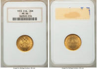 Russian Duchy. Nicholas II gold 20 Markkaa 1913 MS66 NGC, Helsinki mint, KM9.2. Luxurious mint bloom lovely honey-gold color. 

HID09801242017

© ...