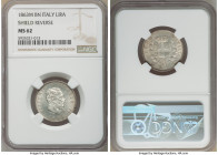 Vittorio Emanuele II Pair of Certified Lira 1863 M-BN NGC, 1) "Shield Reverse" Lira - MS62, KM5a.1 2) "Value Reverse" Lira - AU53, KM15.1 Milan mint. ...