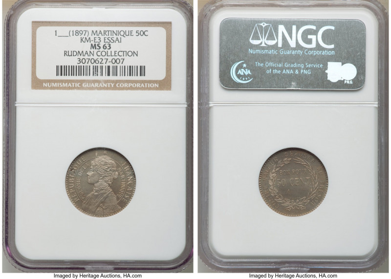 French Colony copper-nickel Essai 50 Centimes 1(897) MS63 NGC, Paris mint, Lec-4...