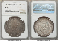 Charles IV 8 Reales 1807 Mo-TH MS63 NGC, Mexico City mint, KM109. Luster visible yet subdued by an evenly dispersed coat of blue-gray toning. 

HID0...