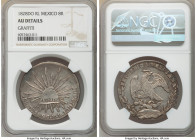 Republic 8 Reales 1828 Do-RL AU Details (Graffiti) NGC, Durango mint, KM377.4, DP-Do05. Gold and taupe-brown with patches of teal toning. 

HID09801...