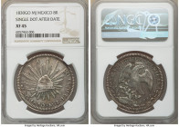 Republic 8 Reales 1830 Go-MJ XF45 NGC, Guanajuato mint, KM377.8, DP-Go11. Single dot after date. Rose-gold and brown toning. 

HID09801242017

© 2...