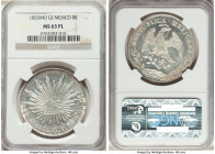 Republic 8 Reales 1855 Mo-GF MS63 Prooflike NGC, Mexico City mint, KM377.10, DP-Mo41. Untoned, obverse brilliant Prooflike and reverse with satiny sur...