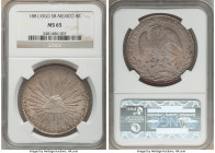 Republic 8 Reales 1881/0 Go-SB MS65 NGC, Guanajuato mint, KM377.8, DP-Go62. Exceptional strike, subdued luster with a veil of light orange and blue ti...