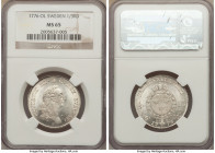 Gustaf V 1/3 Riksdaler 1776-OL MS65 NGC, Stockholm mint, KM516. With full frosty white color. Bordering on rare in this state of preservation.

HID0...