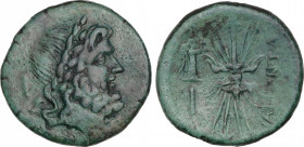 Ancient Greece
As. 192-89 a.C. BRUTTIUM. Vibo Valentia (Hipponion). Anv.: Cabeza laureada de Zeus a derecha, I detrás. Rev.: VALENTIA. Haz de rayos, ...