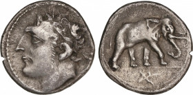 Ancient Greece
Shekel. Siglo II a.C. CARTAGO. ZEUGITANIA. Anv.: Cabeza masculina laureada y diademada a izquierda. Rev.: Elefante a derecha, debajo l...