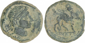 Celtiberian Coins
As. 180 a.C. CASTULO (CAZLONA, Jaén). Anv.: Cabeza masculina diademada a derecha, delante mano. Rev.: Esfinge a derecha, delante es...