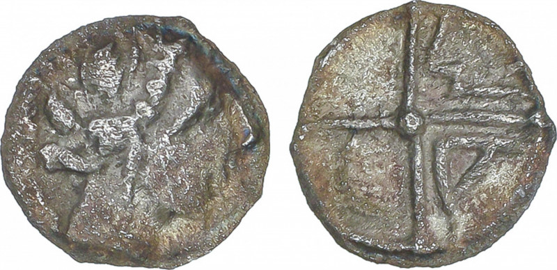 Celtiberian Coins
Tritartemorion. IMITACIÓN DE DIVISORES DE MASSALIA. Anv.: Cab...