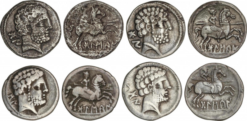 Celtiberian Coins
Lote 4 monedas Denario. 180-20 a.C. BOLSCAN (HUESCA). Anv.: C...