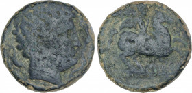 Celtiberian Coins
As. 220-200 a.C. ILTIRTA (LLEIDA). Anv.: Cabeza masculina a derecha, rodeada de tres delfines. Rev.: Jinete con palma y clámide, de...