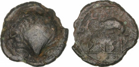 Celtiberian Coins
Cuadrante. 170-20 a.C. ARSE (SAGUNTO, Valencia). Anv.: Concha. Rev.: Delfín a derecha, debajo leyenda ibérica. En exergo: 3 puntos....