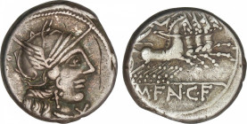 Roman Coins
Republic
Denario. 123 a.C. FANNIA-1. Marcius Fannius C. f. Anv.: Cabeza de Roma a derecha entre RO(MA) y X. Rev.: Victoria en cuadriga a...