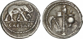 Roman Coins
Empire
Denario. Acuñada el 54-51 a.C. JULIO CESAR. Anv.: Elefante a derecha, delante una serpiente. En exergo: CAESAR. Rev.: Instrumento...