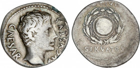 Roman Coins
Empire
Denario. Acuñada el 19 a.C. COLONIA PATRICIA. Anv.: Cabeza descubierta de Augusto a derecha. Rev.: Escudo con inscripción S.P.R.R...