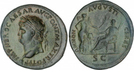 Roman Coins
Empire
Sestercio. Acuñada el 49-68 d.C. NERÓN. Anv.: IMP. NERO CAESAR AVG. PONT. MAX. TR. POT. P. P. Cabeza laureada a izquierda. Rev.: ...