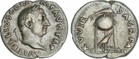 Roman Coins
Empire
Denario. Acuñada el 69 d.C. VITELIO. Anv.: A. VITELLIVS GERM. IMP. AVG. TR. P. Cabeza laureada de Vitelio a derecha. Rev.: XV. VI...