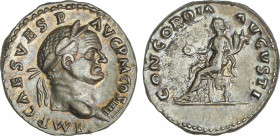 Roman Coins
Empire
Denario. Acuñada el 72-73 d.C. VESPASIANO. Anv.: IMP. CAES. VESP. AVG. P. M. COS. IIII. Cabeza laureada a derecha. Rev.: CONCORDI...