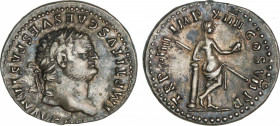 Roman Coins
Empire
Denario. Acuñada el 79 d.C. TITO. Anv.: IMP. TITVS CAES. VESPASIAN. AVG. P. M. Cabeza laureada a derecha. Rev.: TR. P. VIIII. IMP...