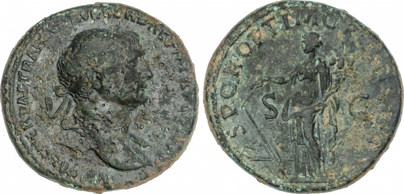 Roman Coins
Empire
Sestercio. Acuñada el 103-111 d.C. TRAJANO. Anv.: IMP. CAES...
