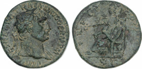 Roman Coins
Empire
Sestercio. Acuñada el 100 d.C. TRAJANO. Anv.: IMP. CAES. NERVA. TRAIAN. AVG. GERM. P. M. Busto laureado a derecha. Rev.: T. R. PO...