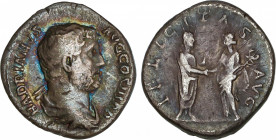 Roman Coins
Empire
Denario. Acuñada el 134-138 d.C. ADRIANO. Anv.: HADRIANVS AVG. COS. III P. P. Cabeza descubierta de Adriano a derecha. Rev.: FELI...