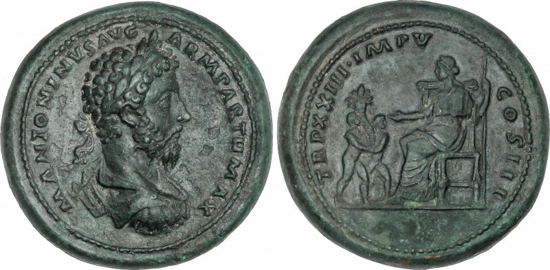 Roman Coins
Empire
Medallón. Acuñada el 161-180 d.C. MARCO AURELIO. Anv.: M. A...