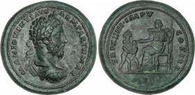 Roman Coins
Empire
Medallón. Acuñada el 161-180 d.C. MARCO AURELIO. Anv.: M. ANTONINVS AVG. ARM. PARTH. MAX. Busto laureado de Marco Aurelio drapead...