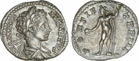 Roman Coins
Empire
Denario. Acuñada el 200 d.C. CARACALLA. Anv.: ANTONINVS AVGVSTVS. Busto laureado de Caracalla a derecha. Rev.: PONTIF. TR. P. III...