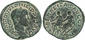 Roman Coins
Empire
Sestercio. Acuñada el 246-249 d.C. FILIPO II. Anv.: IMP.M.IVL. PHILIPPVS AVG. Busto laureado a derecha. Rev.: LIBERALITAS AVGG.II...