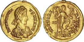 Roman Coins
Empire
Sólido. Acuñada el 395-423 d.C. HONORIO. MEDIOLANUM. Anv.: D. N. HONORIVS P. F. AVG. Busto a derecha con coraza y diadema. Rev.: ...