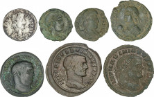 Roman Coins
Empire
Lote 11 monedas Pequeños bronces (10) y 1 Silicua. VARIOS EMPERADORES. AE (10), AR (1). Bronces tipo: Follis, 1/2 Centenional y C...