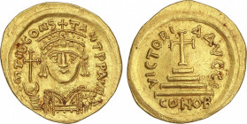 Byzantine Coins
Sólido. (578-582 d.C.). TIBERIO II CONSTANTINO. CARTAGO. Anv.: D. m. TIb. CONSTANT. P. P. AV. Busto de frente con corona con cruz sob...
