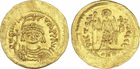 Byzantine Coins
Sólido. (582-602 d.C.). MAURICIO TIBERIO. CONSTANTINOPLA. Anv.: O. N. MAVRC. TIb. PP. AVG. Busto de frente con casco y globo crucífer...