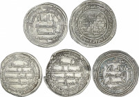 Al-Andalus and Islamic Coins
Umayyads-Caliphate of Damascus
Lote 5 monedas Dirham. 86, 90, 121, 123, 127-H. AL WALID I (2), HIXEM (2), MARWAN II. AR...