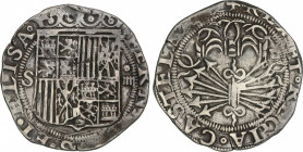 Spanish Monarchy
Ferdinand and Isabella
4 Reales. SEVILLA. Anv.: S - Escudo - ¶. Rev.: ¶en campo. 6 flechas. 13,40 grs. Ensayador: ¶. AC-564. MBC+/M...