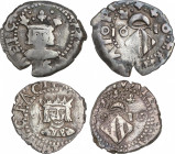 Spanish Monarchy
Philip III
Lote 2 monedas Divuité. 1610. VALENCIA. 2,14 grs y 2,28 grs. Escudos de 3 y 4 barras. AC-561/62. MBC- y MBC.