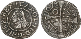 Spanish Monarchy
Charles II
Croat. 1674. BARCELONA. Anv.: CAROL. II. D. G. HISP. REX. Rev.: Anillos en 1er y 4º espacio. 2,52 grs. Repintada en reve...