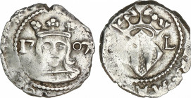 Spanish Monarchy
Charles III, Pretender
Divuité. 1707. VALENCIA. 1,58 grs. (L)-L en reverso. AC-25. MBC.