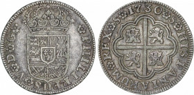 Spanish Monarchy
Philip V
2 Reales. 1730. SEVILLA. 6,08 grs. Sin indicacion de valor ni ensayador. AC-986. MBC.